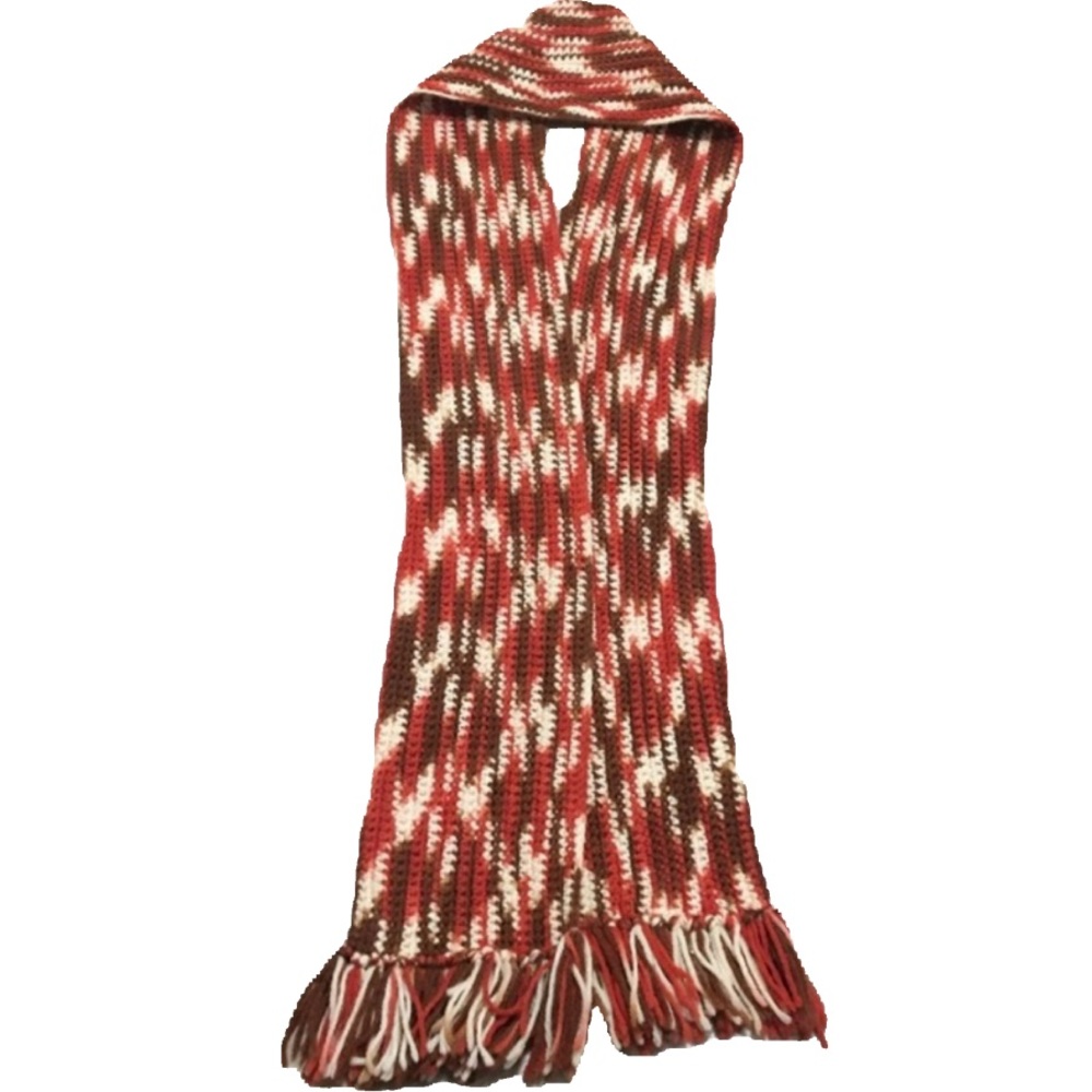 Vintage 70s Homemade Knit Boho Fringe Scarf 80”
